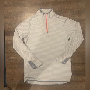 Asics Gray and White Striped Quarter Zip